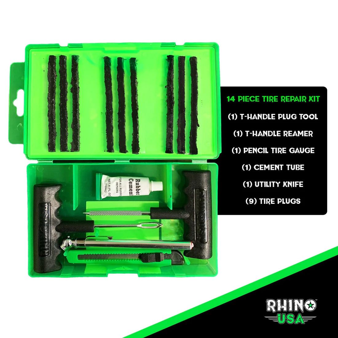 KIT DE REPARACIÓN DE NEUMÁTICO COMPACTO - 14 PIEZAS - Trakend