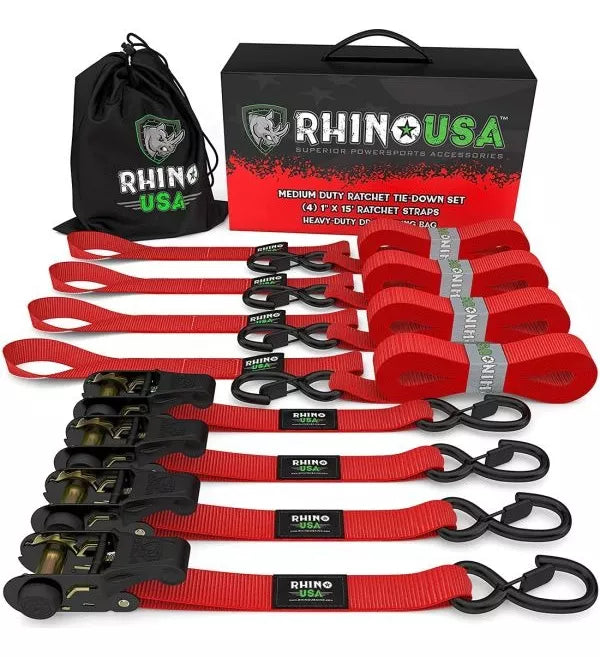 PACK X4 CORREAS DE AMARRE 2,5 X 457 CM CON RATCHET - Trakend