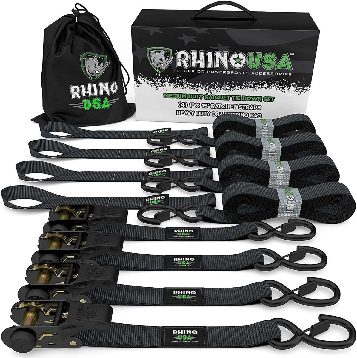 PACK X4 CORREAS DE AMARRE 2,5 X 457 CM CON RATCHET - Trakend